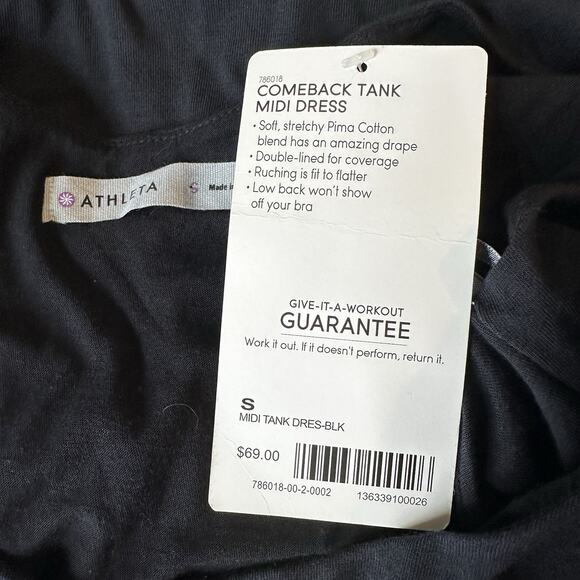 Athleta Comeback Tank Midi Dress Size S Black Bodycon Ruched Preppy Comfort NWT - Picture 8 of 11